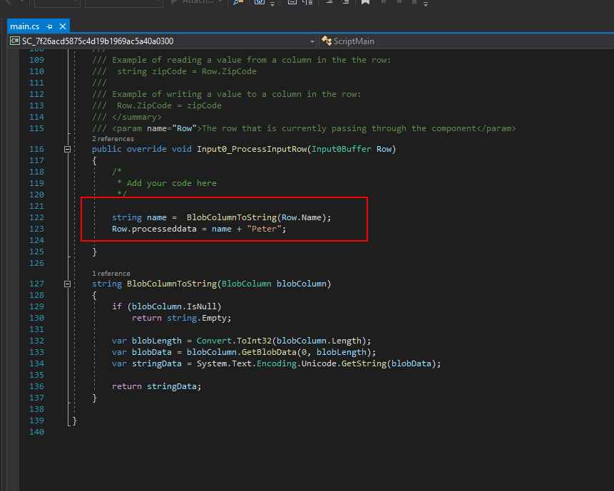 Script components tranformation c# source editor