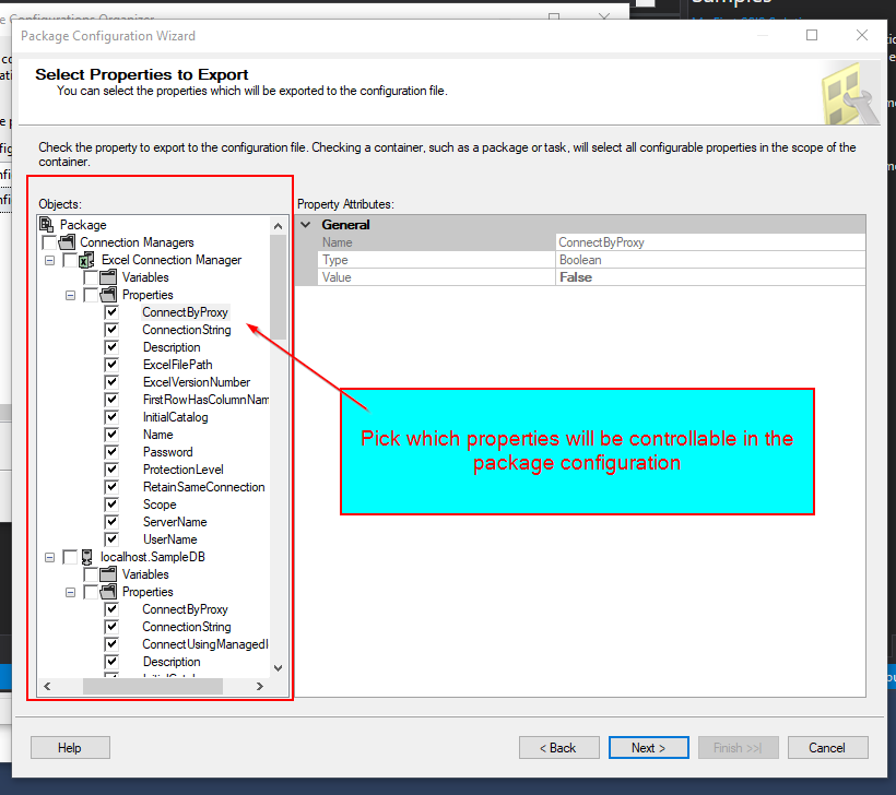 Package configuration properties